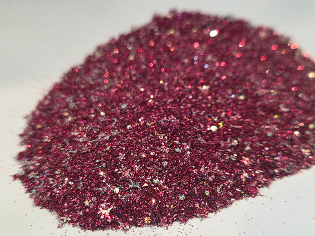 Galaxy - Burgundy glitter with iridescent stars and confetti shards - loose glitter for nail cart, cosmetics, crafts, tumblers, resin art